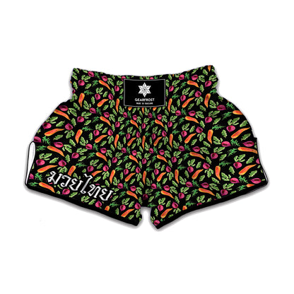 Watercolor Carrot And Radish Print Muay Thai Boxing Shorts