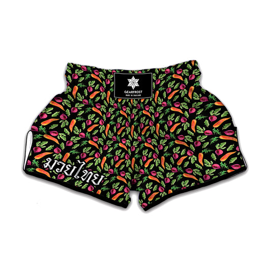 Watercolor Carrot And Radish Print Muay Thai Boxing Shorts