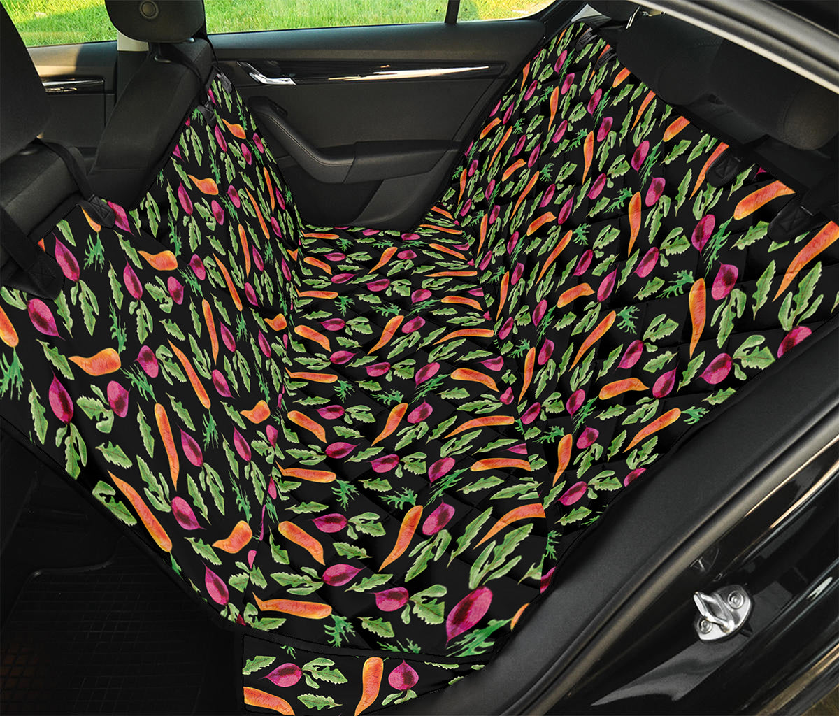 Watercolor Carrot And Radish Print Pet Car Back Seat Cover