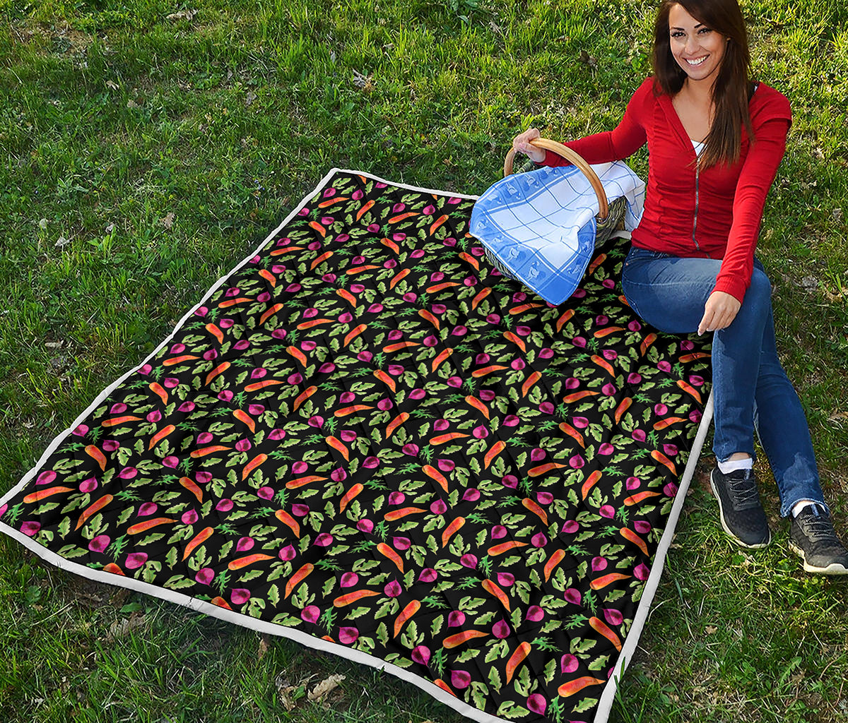 Watercolor Carrot And Radish Print Quilt