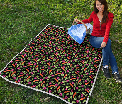 Watercolor Carrot And Radish Print Quilt