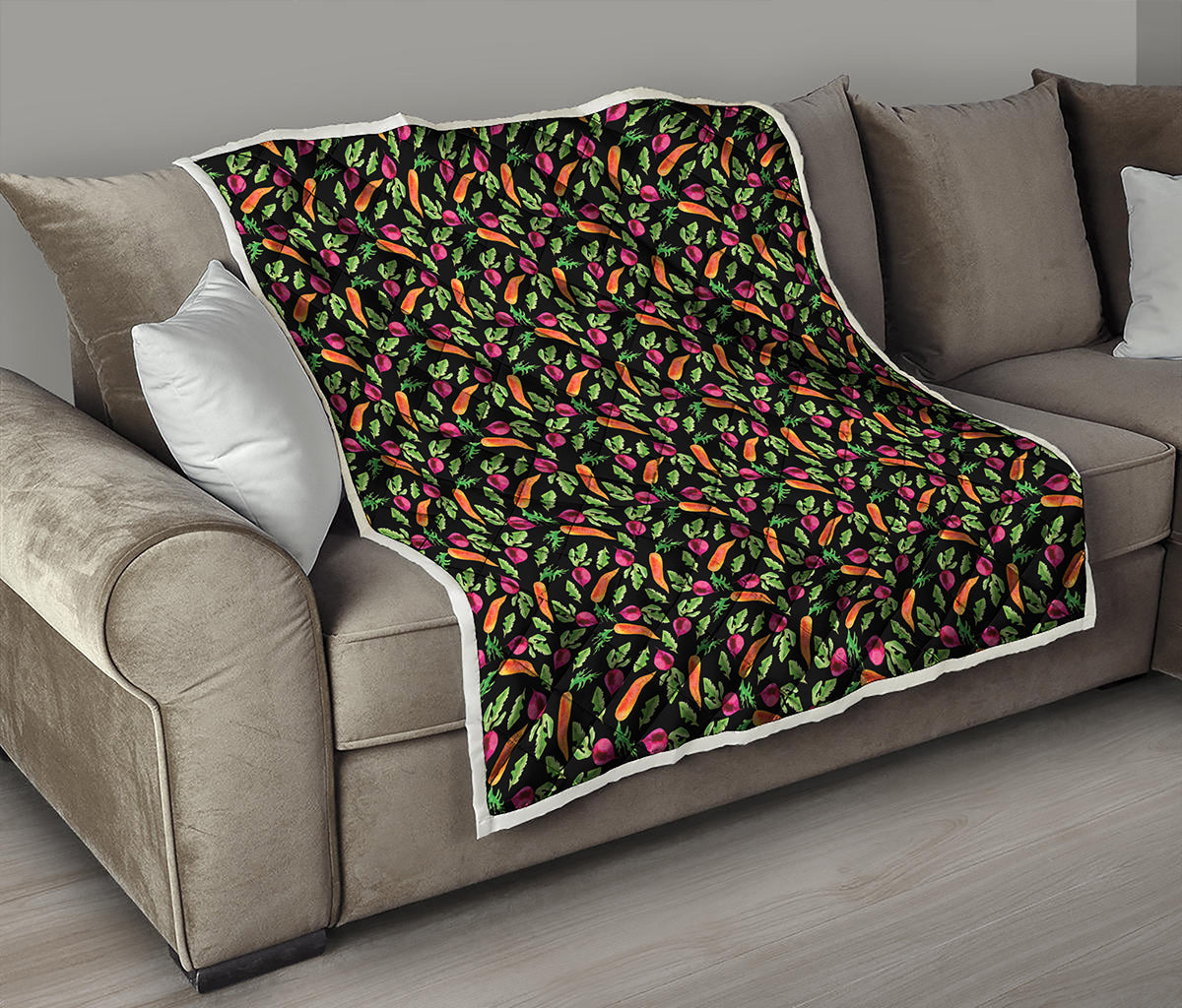 Watercolor Carrot And Radish Print Quilt