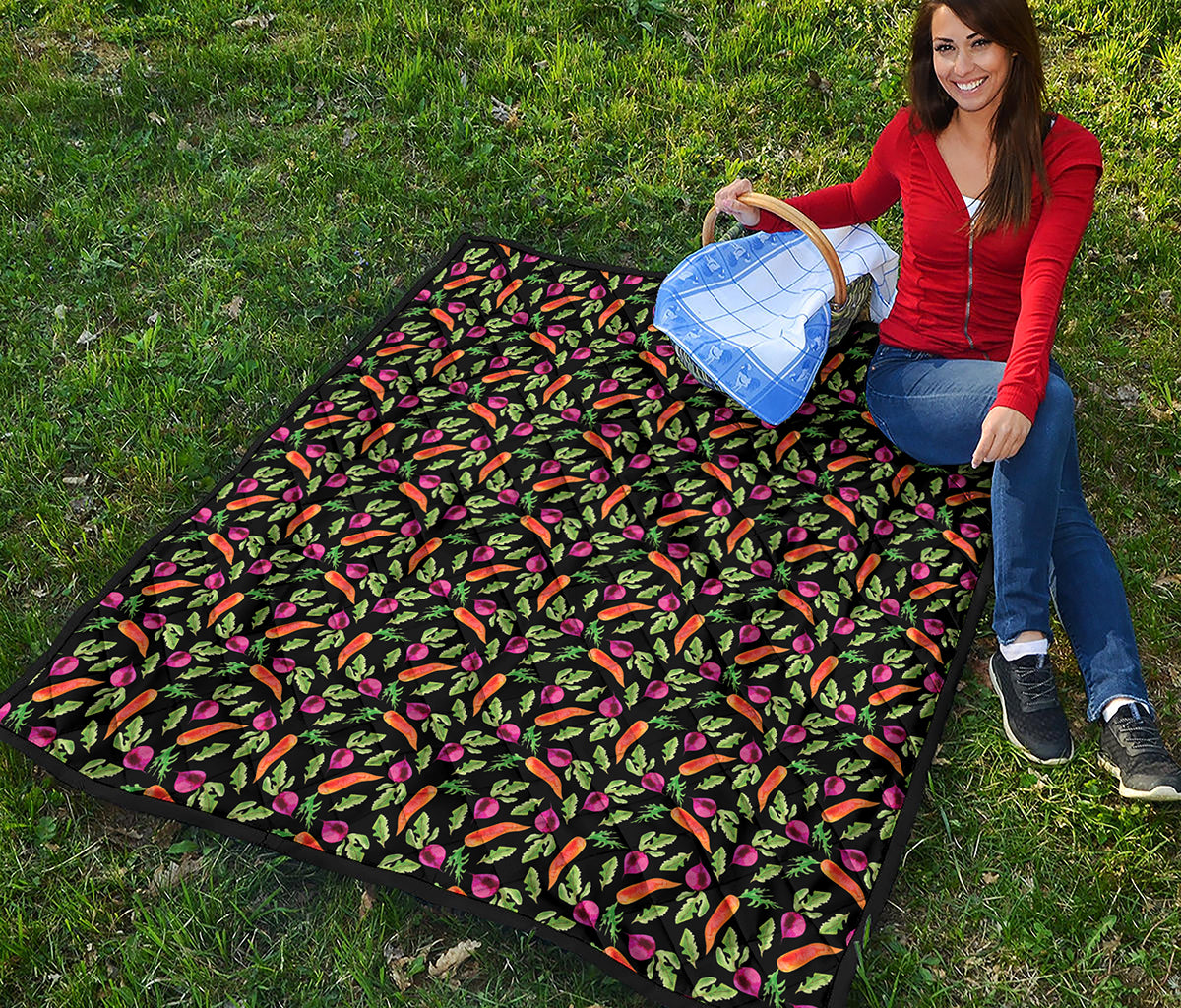 Watercolor Carrot And Radish Print Quilt