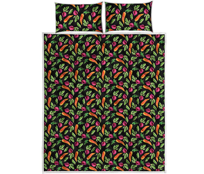 Watercolor Carrot And Radish Print Quilt Bed Set