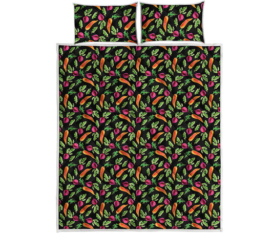 Watercolor Carrot And Radish Print Quilt Bed Set