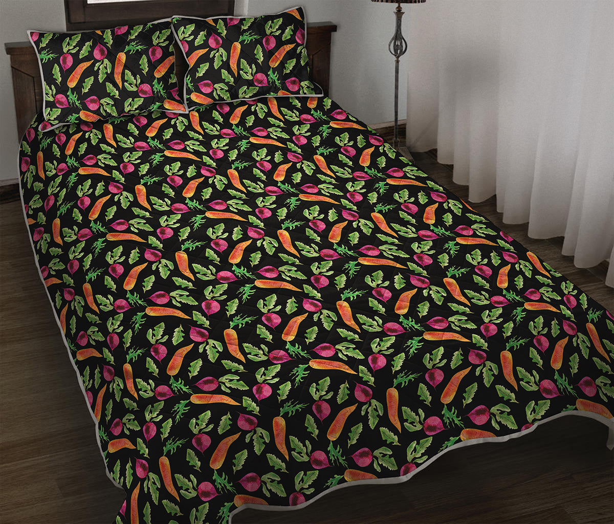 Watercolor Carrot And Radish Print Quilt Bed Set