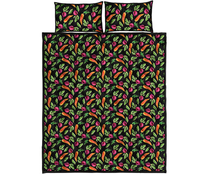 Watercolor Carrot And Radish Print Quilt Bed Set