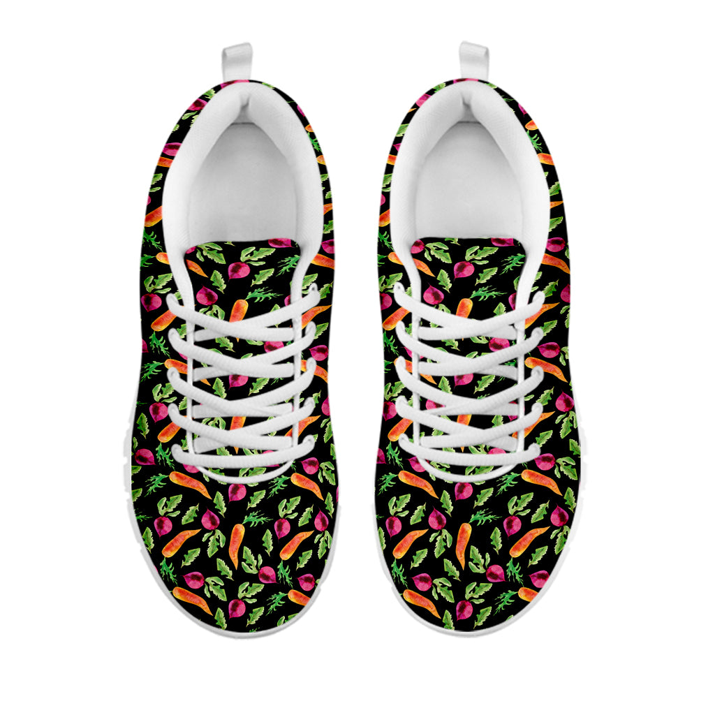 Watercolor Carrot And Radish Print White Sneakers