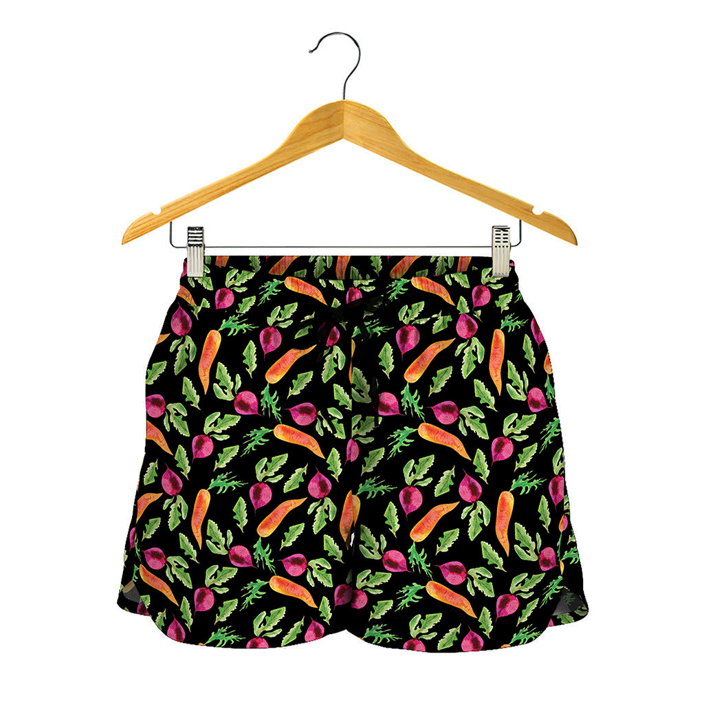 Watercolor Carrot And Radish Print Women's Shorts