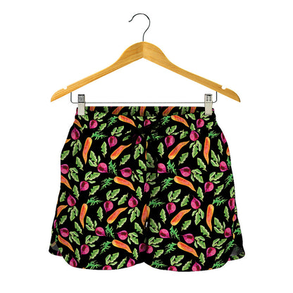 Watercolor Carrot And Radish Print Women's Shorts