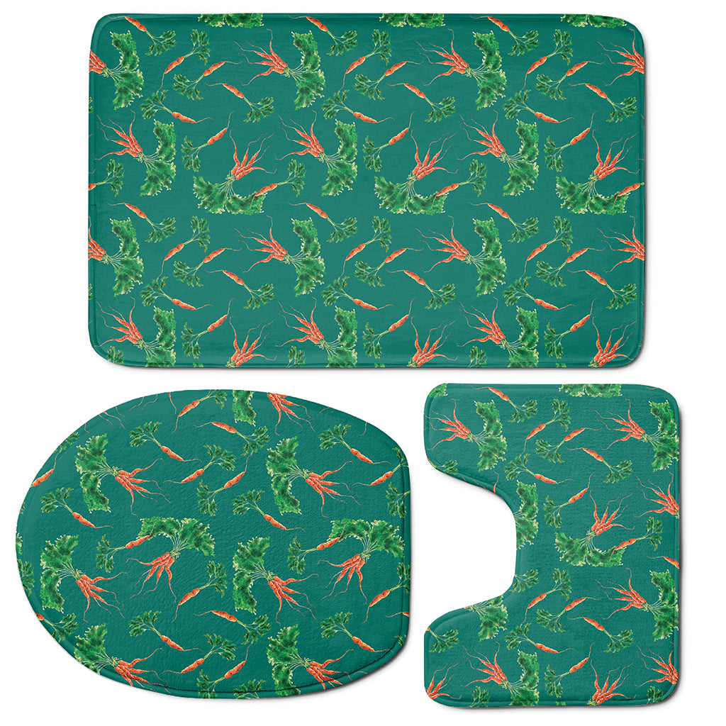 Watercolor Carrot Pattern Print 3 Piece Bath Mat Set