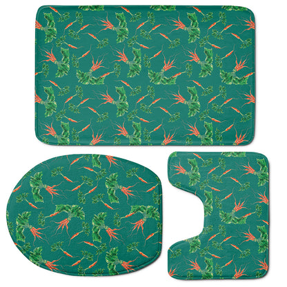 Watercolor Carrot Pattern Print 3 Piece Bath Mat Set