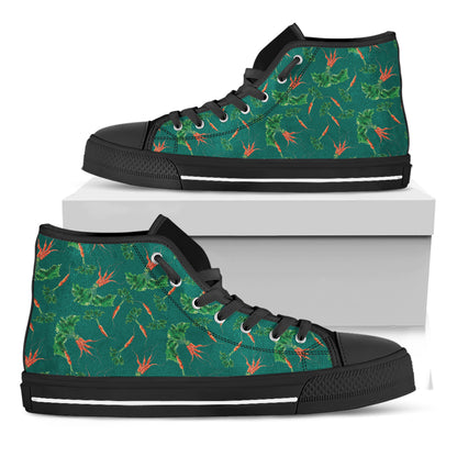Watercolor Carrot Pattern Print Black High Top Shoes