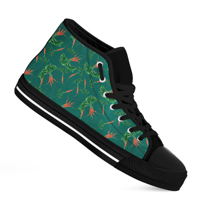 Watercolor Carrot Pattern Print Black High Top Shoes