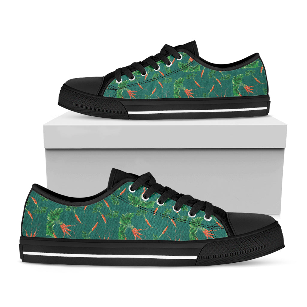 Watercolor Carrot Pattern Print Black Low Top Shoes