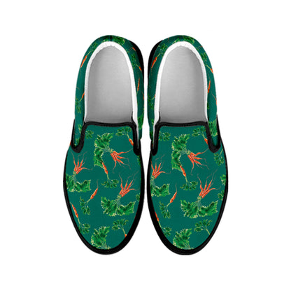 Watercolor Carrot Pattern Print Black Slip On Shoes