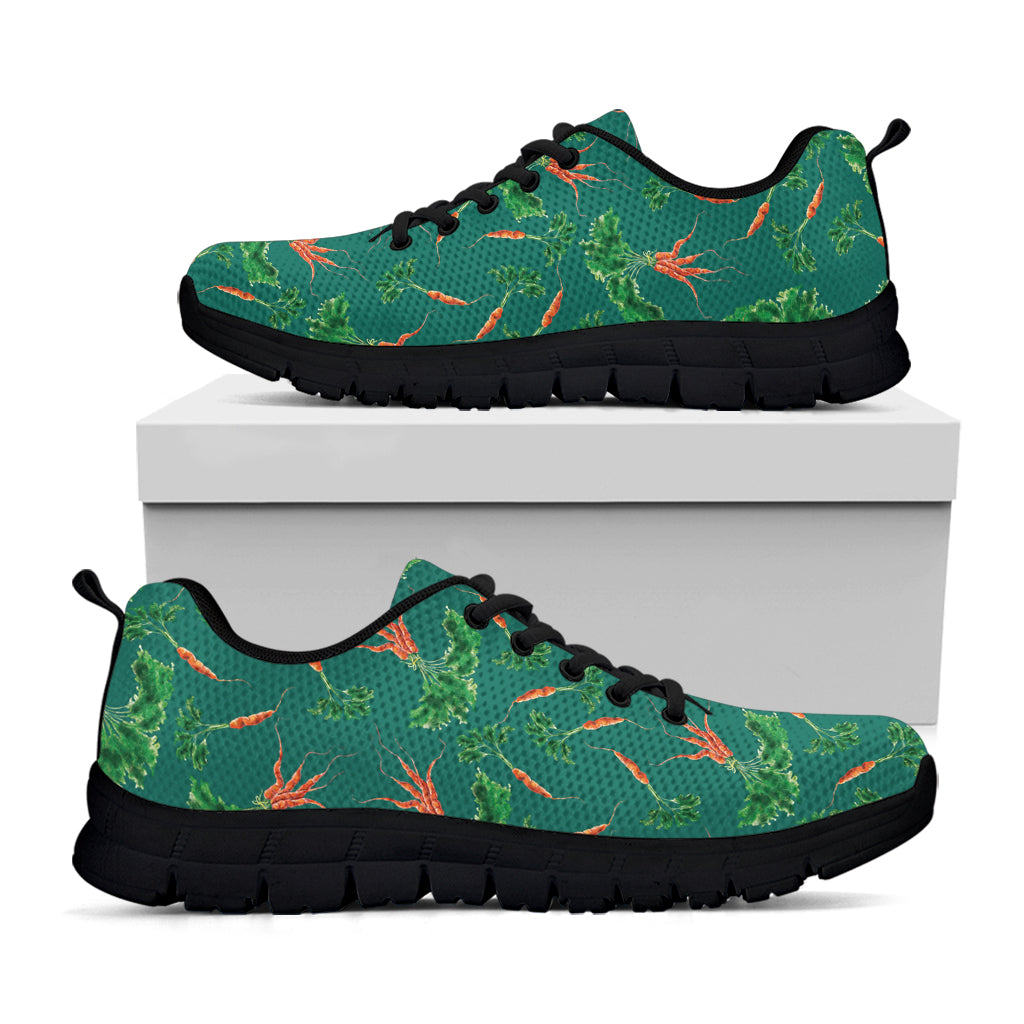 Watercolor Carrot Pattern Print Black Sneakers