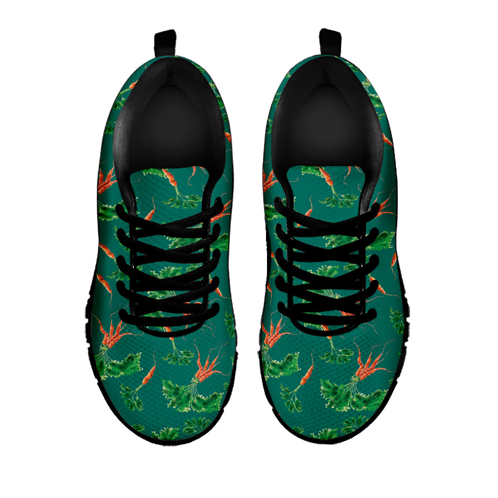Watercolor Carrot Pattern Print Black Sneakers