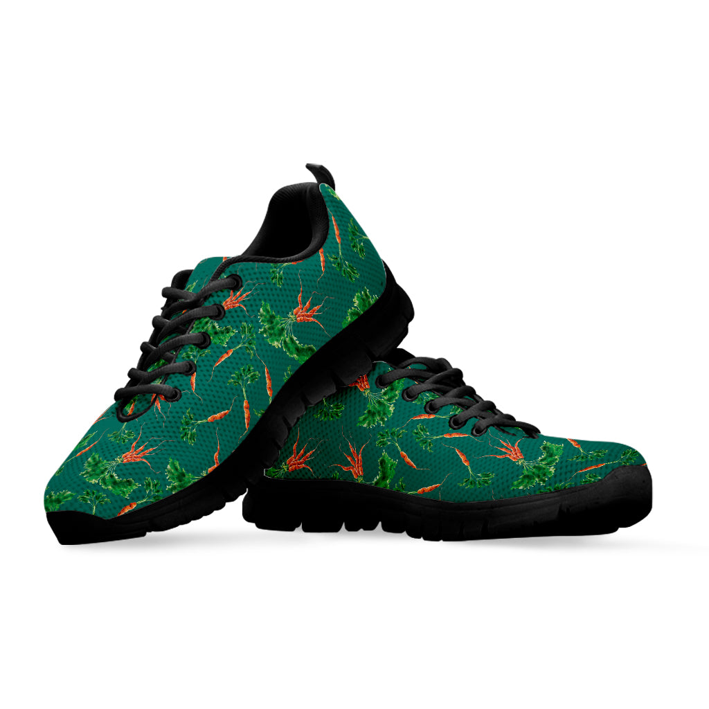 Watercolor Carrot Pattern Print Black Sneakers