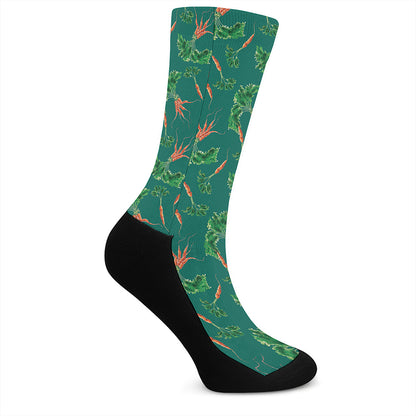 Watercolor Carrot Pattern Print Crew Socks