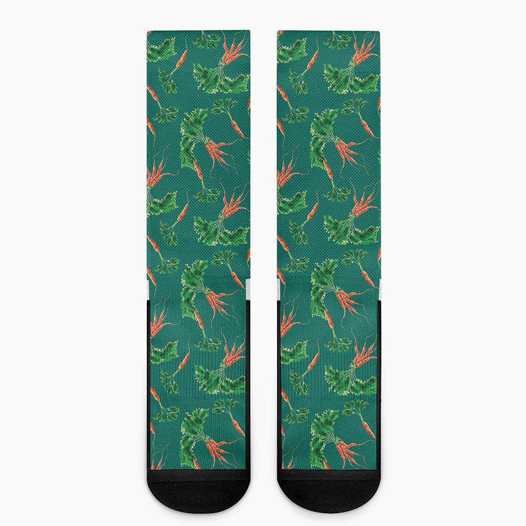 Watercolor Carrot Pattern Print Crew Socks