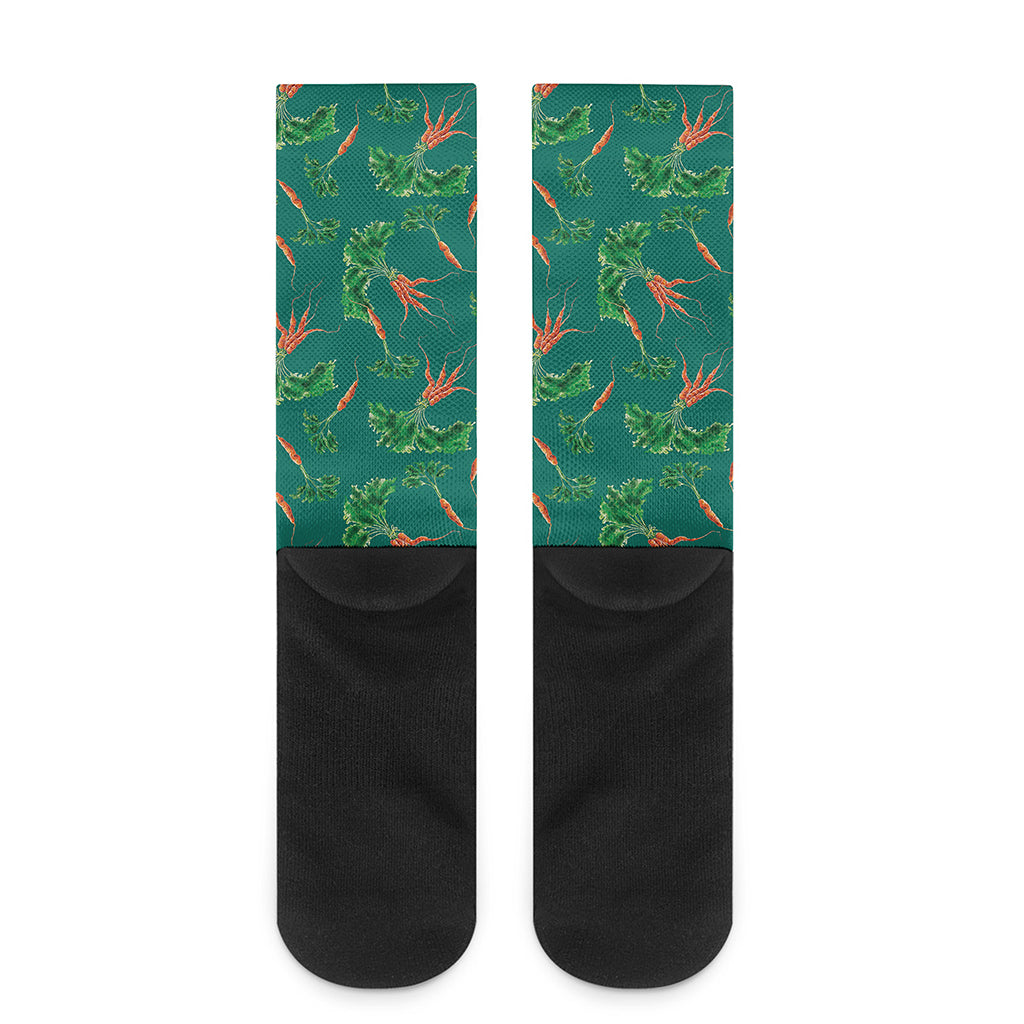 Watercolor Carrot Pattern Print Crew Socks