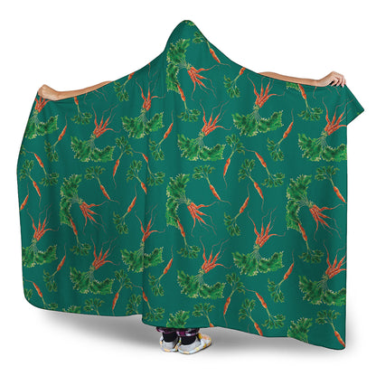 Watercolor Carrot Pattern Print Hooded Blanket