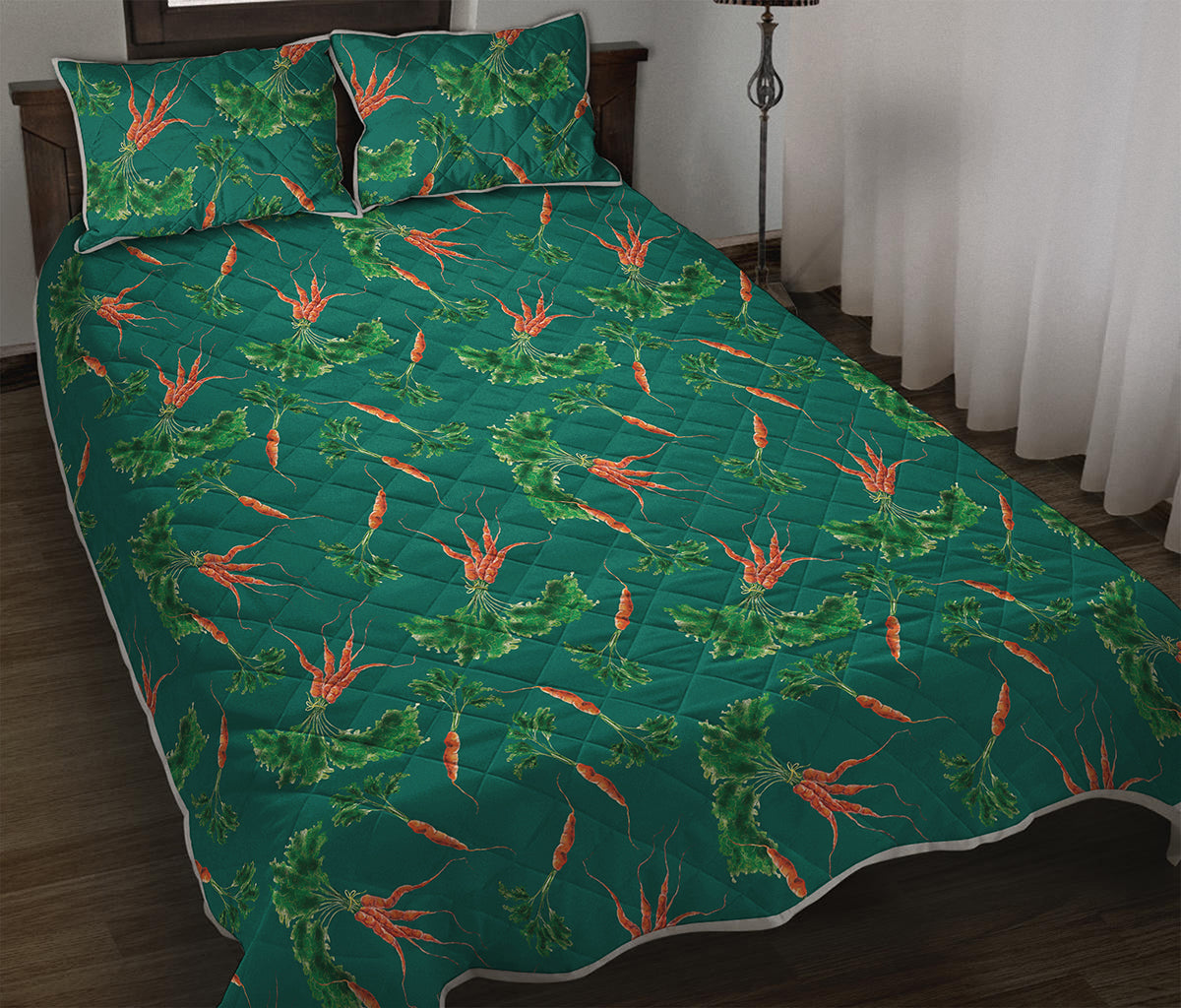 Watercolor Carrot Pattern Print Quilt Bed Set