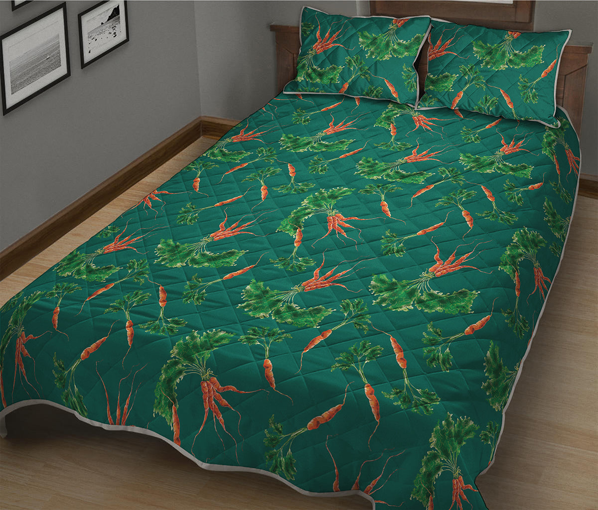 Watercolor Carrot Pattern Print Quilt Bed Set