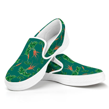 Watercolor Carrot Pattern Print White Slip On Shoes