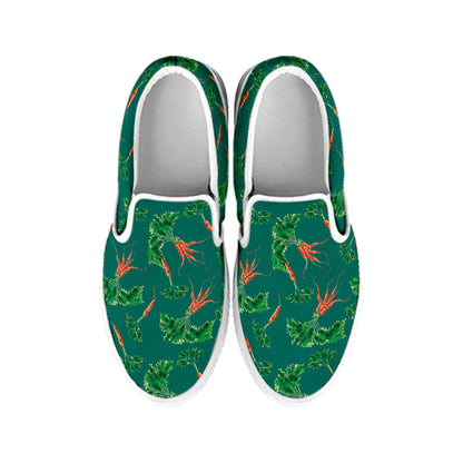 Watercolor Carrot Pattern Print White Slip On Shoes