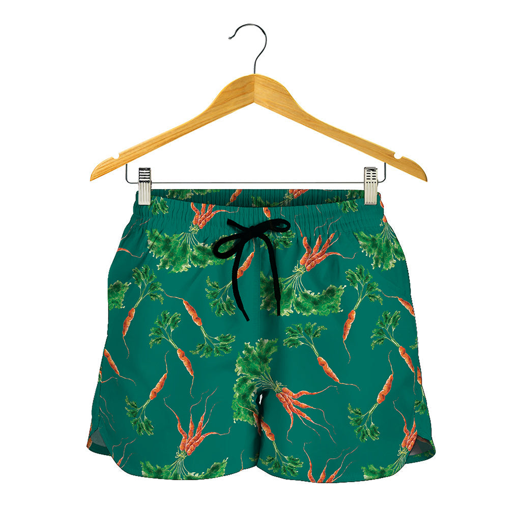 Watercolor Carrot Pattern Print Women's Shorts