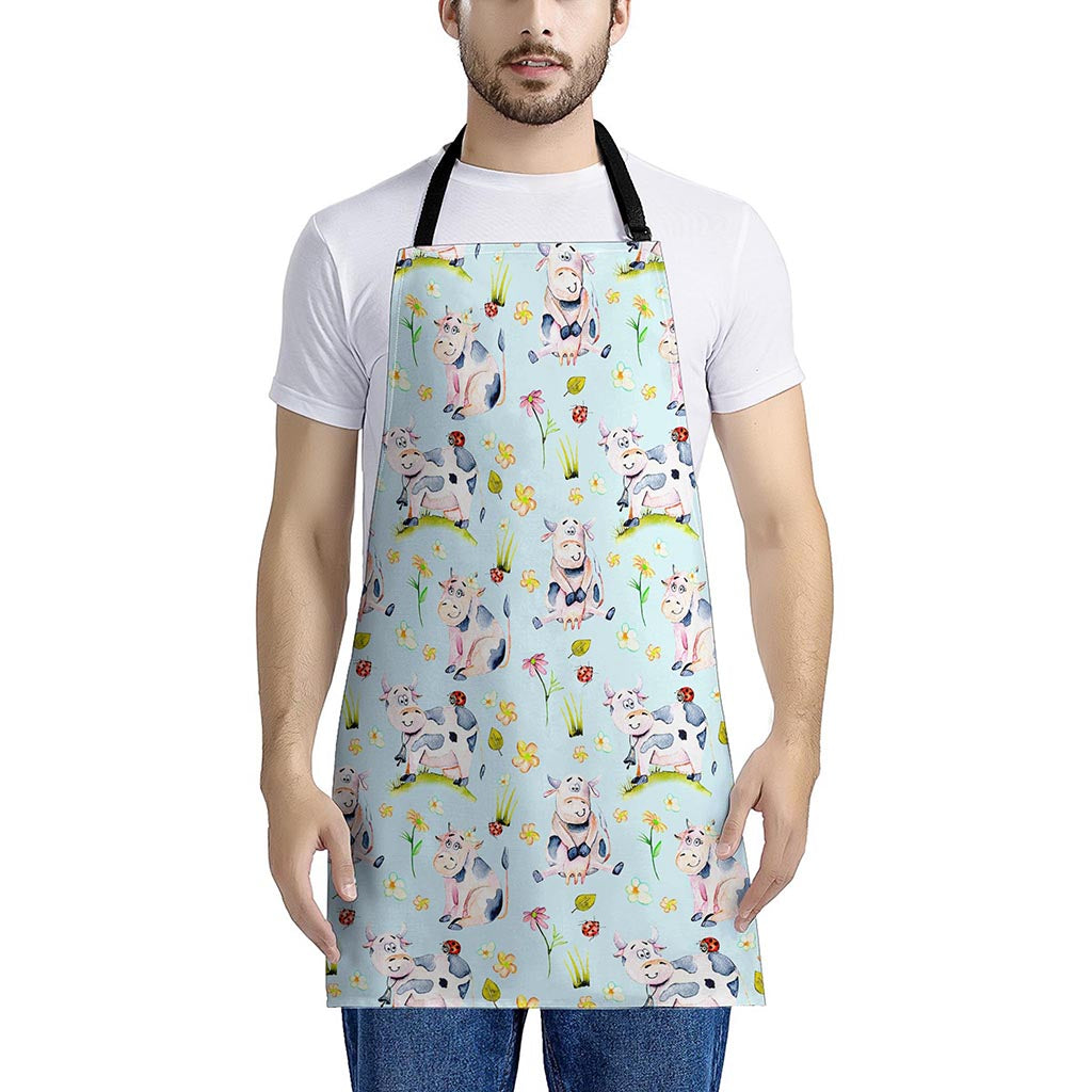 Watercolor Cartoon Cow Pattern Print Apron