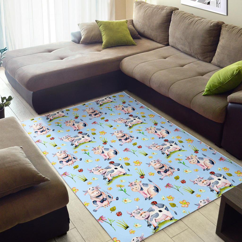 Watercolor Cartoon Cow Pattern Print Area Rug GearFrost