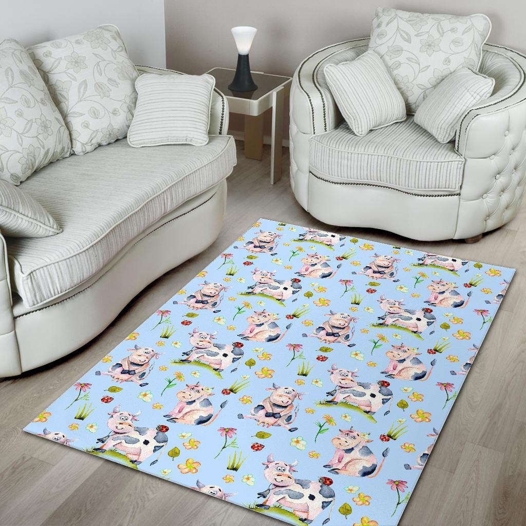 Watercolor Cartoon Cow Pattern Print Area Rug GearFrost