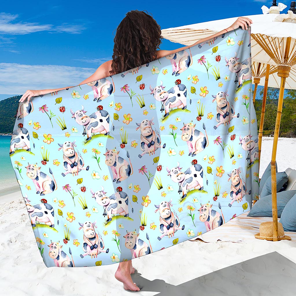 Watercolor Cartoon Cow Pattern Print Beach Sarong Wrap