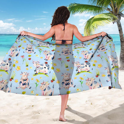 Watercolor Cartoon Cow Pattern Print Beach Sarong Wrap