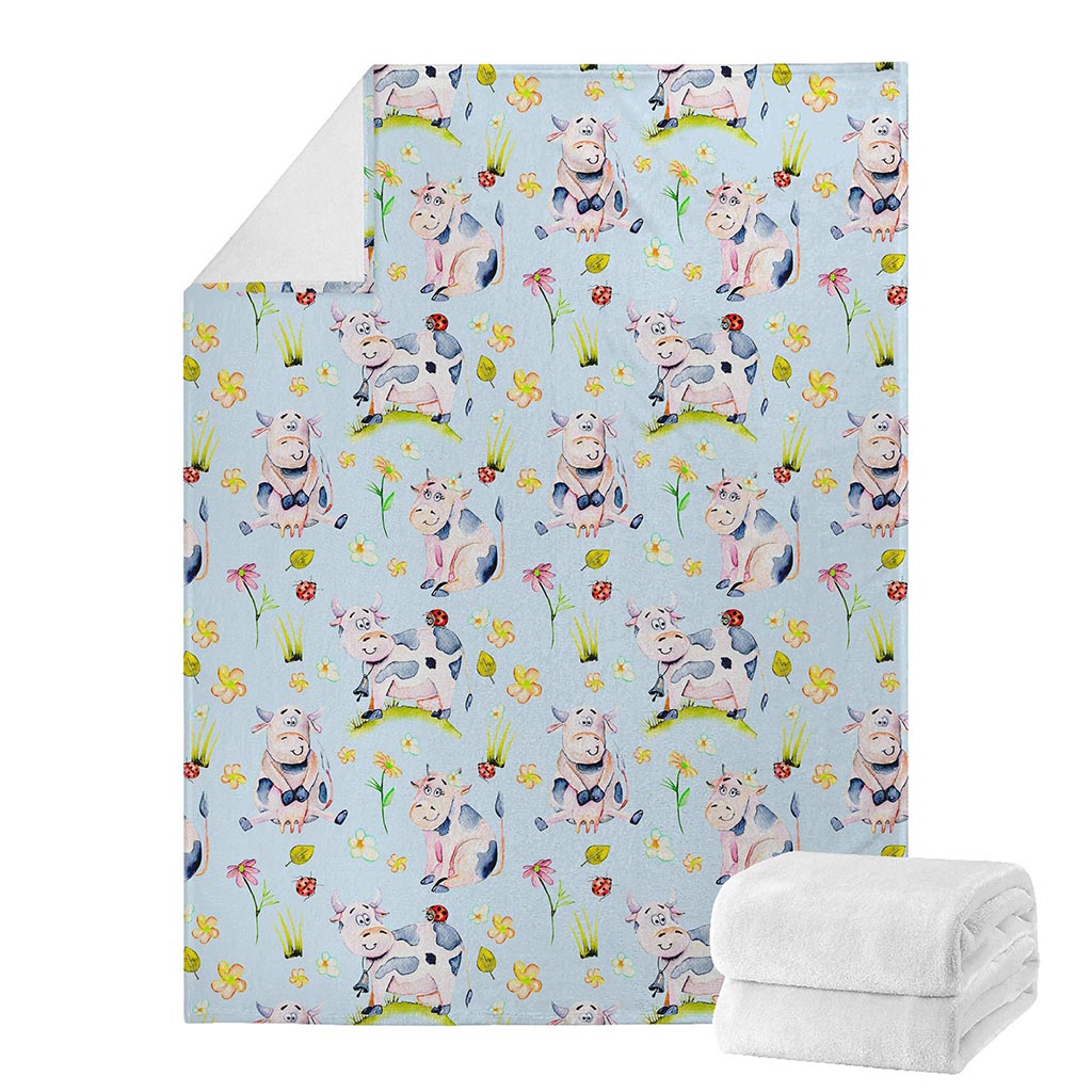 Watercolor Cartoon Cow Pattern Print Blanket