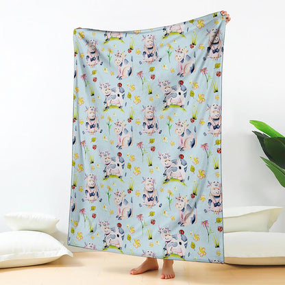 Watercolor Cartoon Cow Pattern Print Blanket