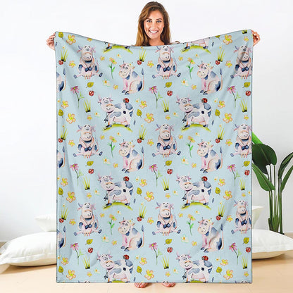 Watercolor Cartoon Cow Pattern Print Blanket