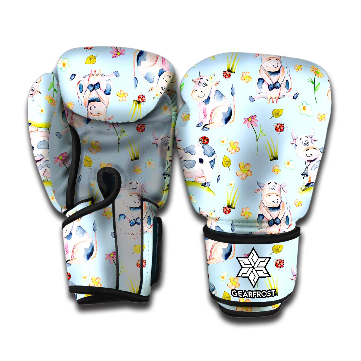 Watercolor Cartoon Cow Pattern Print Boxing Gloves