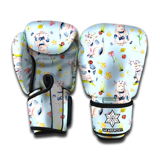 Watercolor Cartoon Cow Pattern Print Boxing Gloves