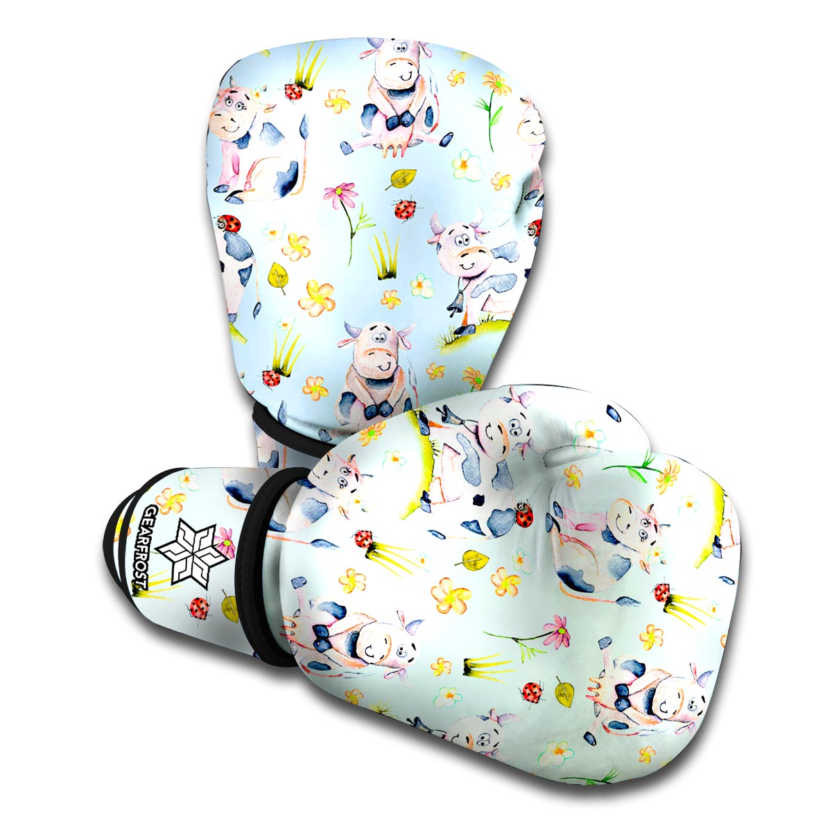 Watercolor Cartoon Cow Pattern Print Boxing Gloves