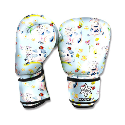 Watercolor Cartoon Cow Pattern Print Boxing Gloves
