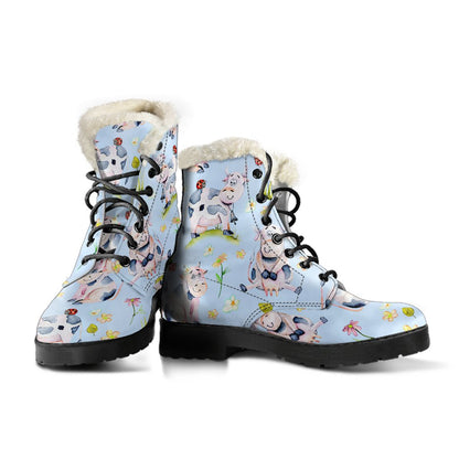 Watercolor Cartoon Cow Pattern Print Comfy Boots GearFrost