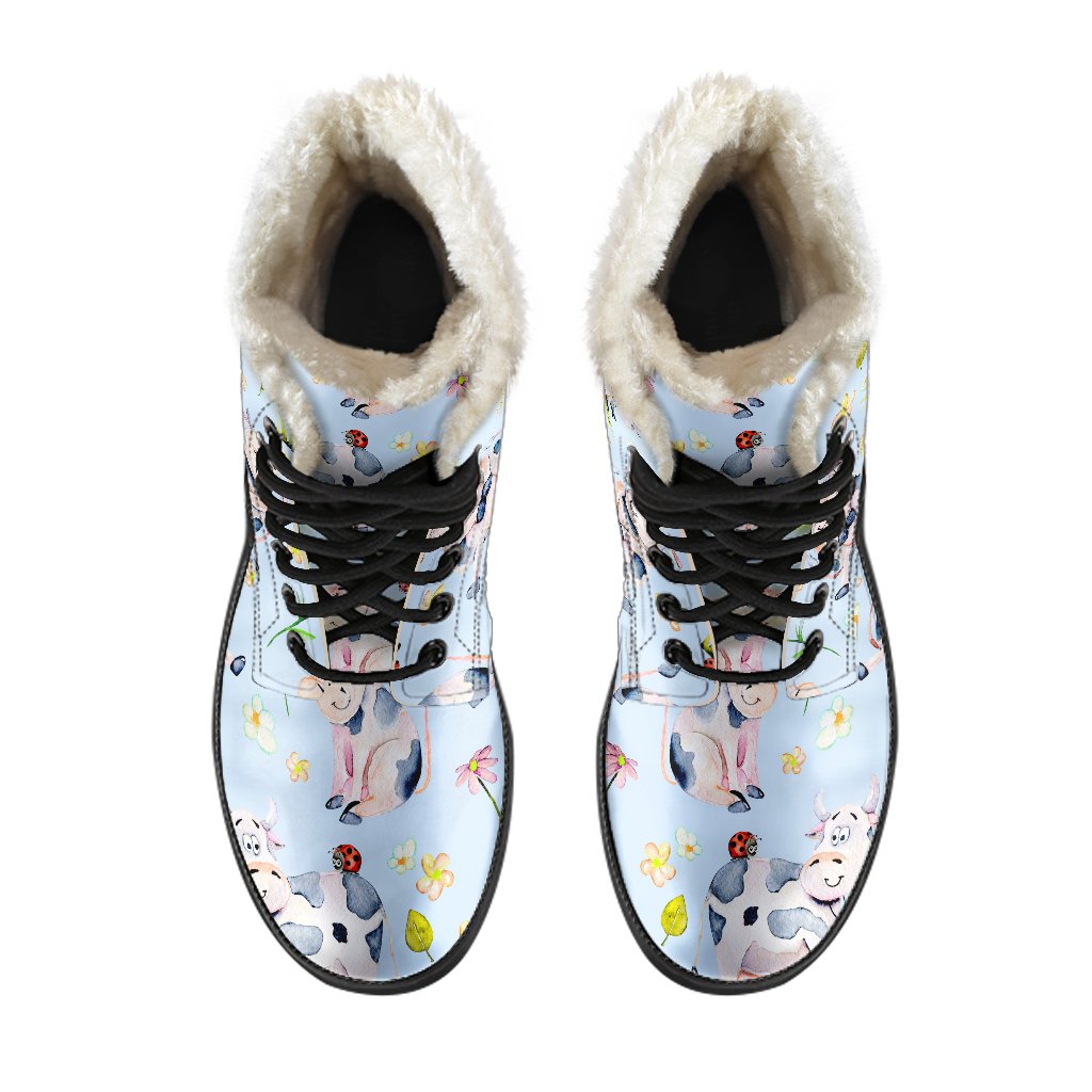 Watercolor Cartoon Cow Pattern Print Comfy Boots GearFrost