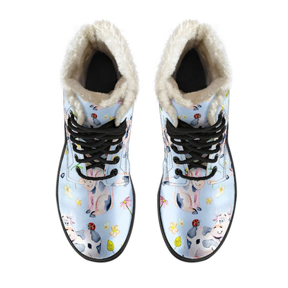 Watercolor Cartoon Cow Pattern Print Comfy Boots GearFrost