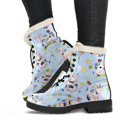 Watercolor Cartoon Cow Pattern Print Comfy Boots GearFrost