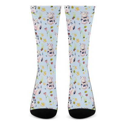 Watercolor Cartoon Cow Pattern Print Crew Socks