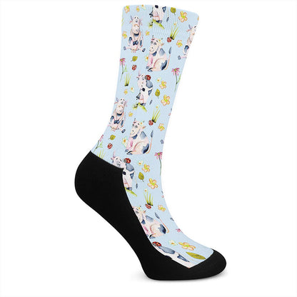 Watercolor Cartoon Cow Pattern Print Crew Socks